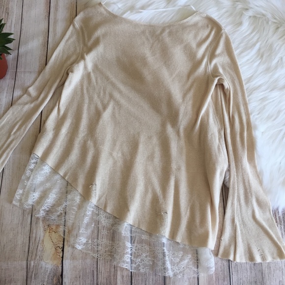 Free People | Distressed Asymmetrical Cream Blouse - Picture 6 of 7